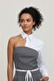 Women's Grey-White One-Shoulder Shirt-Looking Blouse and Palazzo Pants Set - 4