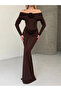 Modal Fabric Lycra Maxi Dress with Floral Accessories in Brown - 6