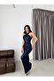 Navy Blue Backless Sequined Long Evening Dress - 2