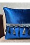 Woven Velvet Atlas Navy Blue with Hanging Tassels 43X43 Square - 5
