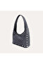 Women's Gray Studded Suede Look Shoulder Bag - 2
