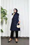 Buttoned Quilted Hijab Vest Navy Blue Hnt8521 - 4