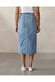 Women Blue Front Slit Denim Skirt - 4
