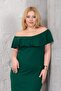 Women's Emerald Green Shoulder Detail Ruffle Collar Stretchy Plus Size Dress - 5