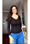 Lace V-Neck Black Blouse - 5