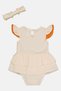 Toddlers Girl 2 Pieces Textured Bodysuits And Headband, Beige - 2