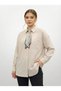 Women's Oversized Textured Fabric Scarf and Pocketed Shirt with Buckle Detail