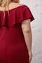 Women's Burgundy Shoulder Detail Ruffle Collar Stretchy Plus Size Dress - 6