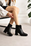Zippered Blunt Toe Leather Black Women's Boots (Non-Slip Sole 9 cm) - 3