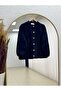 Arin Crew Neck Gold Buttoned Cardigan-Mf8596 Navy Blue