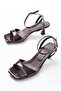 Mila Patent Leather Brown Heeled Sandals 6 cm Heel Length Thin Heeled Low Heel Comfortable Daily Use - 3