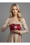 Burgundy Color Satin Soft Leather Metal Stone Pearl Detailed Chain Strap Crystal Stone Women's Evening Dress Bag