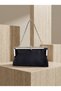 Black Color Satin Soft Leather Metal Stone Pearl Detailed Chain Strap Crystal Stone Women's Evening Dress Bag - 3