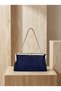 Navy Blue Color Satin Soft Leather Metal Stone Pearl Chain Strap Crystal Stone Women's Evening Dress Bag - 6