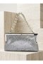 Silver Color Soft Leather Metal Stone Pearl Detailed Chain Strap Crystal Stone Women's Evening Dress Bag - 3