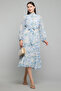 Floral Print Tiered Dress With High Neck And Puff Sleeves