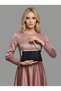 Black Color Satin Soft Leather Metal Stone Pearl Detailed Chain Strap Crystal Stone Women's Evening Dress Bag