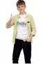 Boy's Green Long Sleeve Shirt with "Think" Written, Jeans, and T-Shirt Three-Piece Set - 4