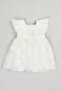 Embroidered Fit & Flare Dress With Crew Neck And Flutter Sleeves