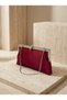 Burgundy Color Satin Soft Leather Metal Stone Pearl Detailed Chain Strap Crystal Stone Women's Evening Dress Bag - 8