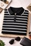 Men's Striped Thin Knitwear Polo Collar Half Zipper Short Sleeve Stylish Casual Sweater - 6