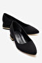 Women's Plain Galvanized Pointed Heeled Shoes Black Zra