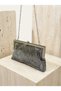Platinum Color Soft Leather Metal Stone Pearl Detailed Chain Strap Crystal Stone Women's Evening Dress Bag - 2