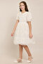Laced Fit & Flare Dress With Peter Pan Collar And Puff Sleeves - 4