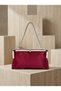 Burgundy Color Satin Soft Leather Metal Stone Pearl Detailed Chain Strap Crystal Stone Women's Evening Dress Bag - 7
