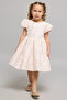 Jacquard Fit & Flare Dress With Crew Neck And Puff Sleeves