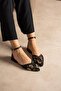 Nelly Black Patterned Satin Bead Detailed Flat Sole Women's Ballerinas - 5