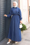 Zippered Elastic Waist Denim Dress Dark Denim Msv19240 - 3