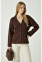 Women's Lauren Special Yarn Mercerized Look Peplum Brown Knitwear Cardigan - 3