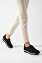 Women's Rubber Laced Orthopedic Sole Ballerinas Black Suede - 2
