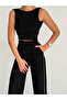 Trendy Wide Leg Modal Fabric Women's Black Sweatpants with Pockets and White Stripes on the Sides - 4