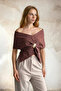 Brown V-Neck Drape Detailed Metal Accessory Design Tank Top Alc-X15396 - 2