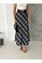 Women's Plaid Belt Piece Long Flared Skirt (Slim Fit) - 3