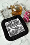 French Elegance Fringed Serving Cocktail Napkin - Elegant Scenic Classic Black Coaster Tissue - 6
