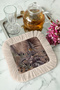 Tropical Luxury Fringed Decorative Fabric Napkin - Vintage Bohemian Beige Coaster Tissue with Birds - 6
