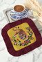 Asian Motif Tiger Fringed Presentation Napkin - Strong Bohemian Floral Yellow Red Coaster Napkin - 3