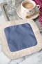 Elegant Luxury Fringed Coffee Side Presentation Cocktail Napkin - Cool Bohemian Blue Cream Coaster Tissue - 2