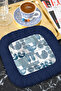 Nordic Bird Motif Fringed Presentation Placemat Tissue - Retro Blue White Natural Tone Presentation Napkin - 6