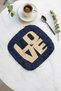 Modern Love Lettered Fringed Presentation Napkin - Stylish Bohemian Navy Blue Gold Colored Coaster Tissue - 8