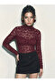 Women's Cherry Half Turtleneck Long Sleeve Transparent Lace Blouse 6025 60283937 - 2