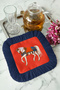 Royal Horse Patterned Fringed Presentation Decoration Handkerchief - Elegant Bohemian Red Navy Blue Coffee Side Napkin - 2