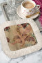 Baroque Angelic Fringed Presentation Napkin - Vintage Classic Eclectic Beige Cream Patterned Coffee Presentation Napkin - 3
