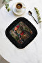 Ethnic Floral Fringed Presentation Napkin - Artistic Bohemian Black Cat Design Coaster Tissue