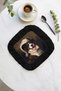 Noble Portrait Dog Fringed Serving Cocktail Napkin - Palace Themed Baroque Black Coaster Napkin - 2