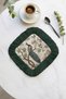 Elegant Bird Patterned Fringed Presentation Decoration Handkerchief - Natural Garden Themed Bohemian Green Coffee Napkin