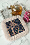 Baroque Luxury Fringed Presentation Napkin - Classic Navy Blue Cream Coaster Tissue with Floral Tree Motif - 3